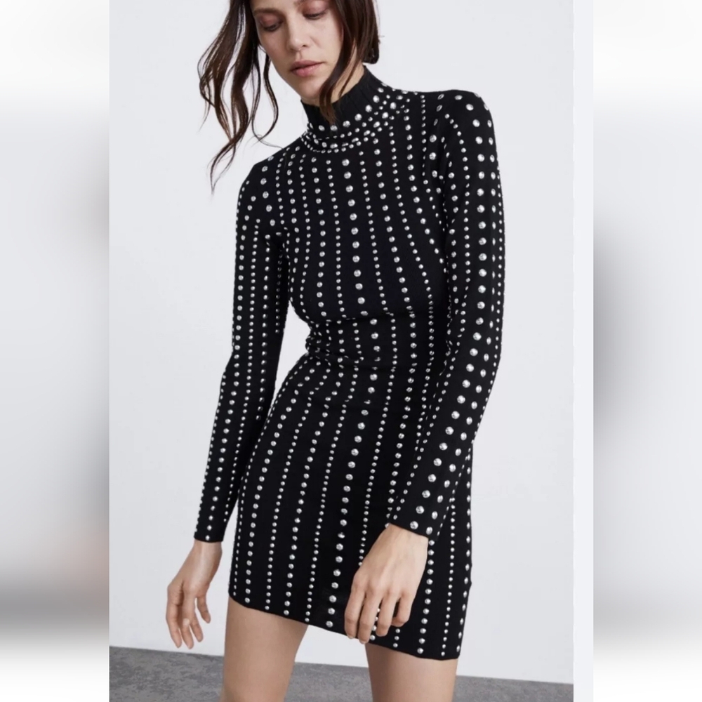 Zara  black Studded Mini Dress NwOT